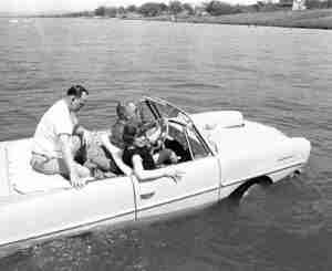Driving an Amphicar into the Pedernales River